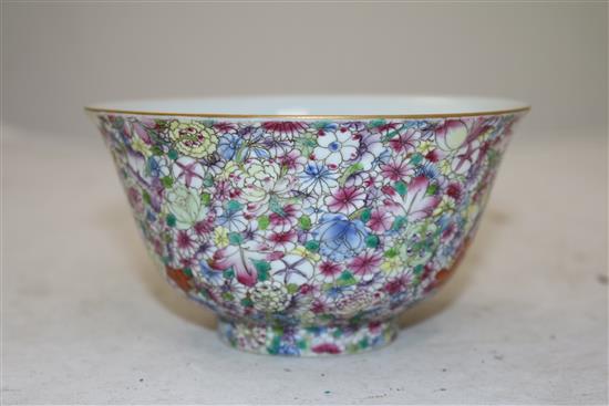 A Chinese famille rose thousand flower bowl, Daoguang mark, 20th century, 14cm